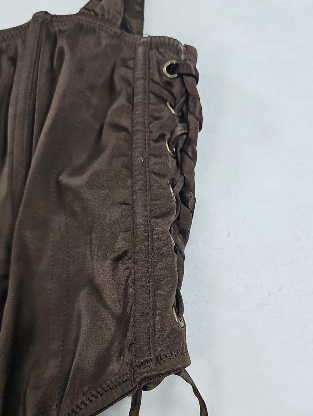 Urban Outfitters Brown Satin Lace Up Side Corset Top Size Large Zipper Back - Picture 3 of 9